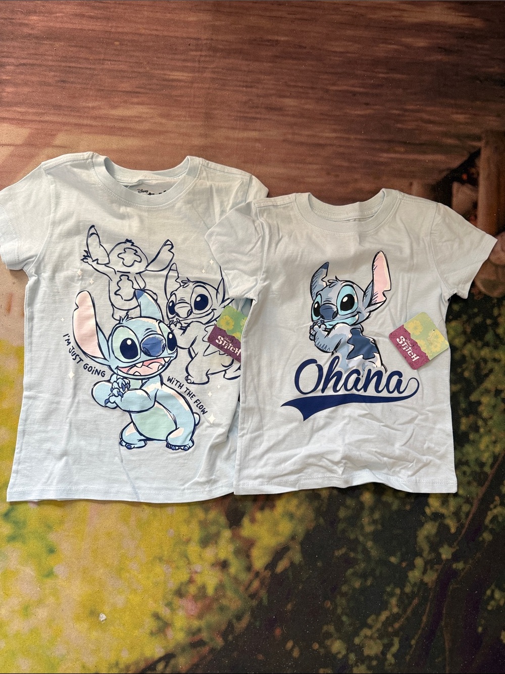 Two Disney Stitch Ohana White Kids Short Sleeve Tee